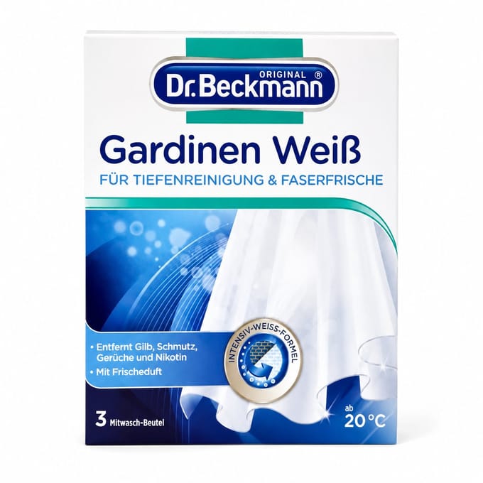 Dr. Beckmann Gordijnen Wit Reiniger - 3 x 40g - Tegen Vergeling, Grauwe Aanslag & Geur