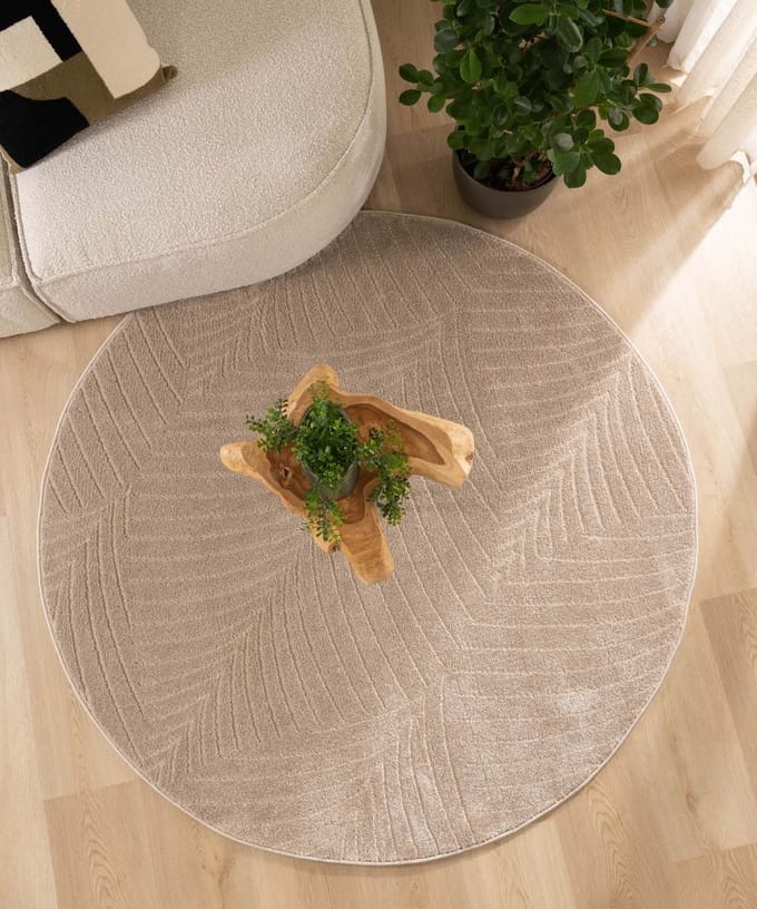 Scandinavisch vloerkleed rond - Contour Leaf beige 100