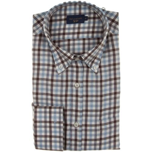 Paul & Shark Overhemd XSoft Cotton Check Shirt Wit-Bruin-Grijs / male