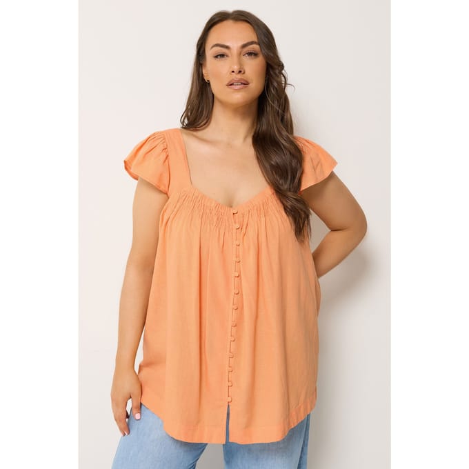 Yours Oranje Linnen Top Met Kapmouwtjes Size 48