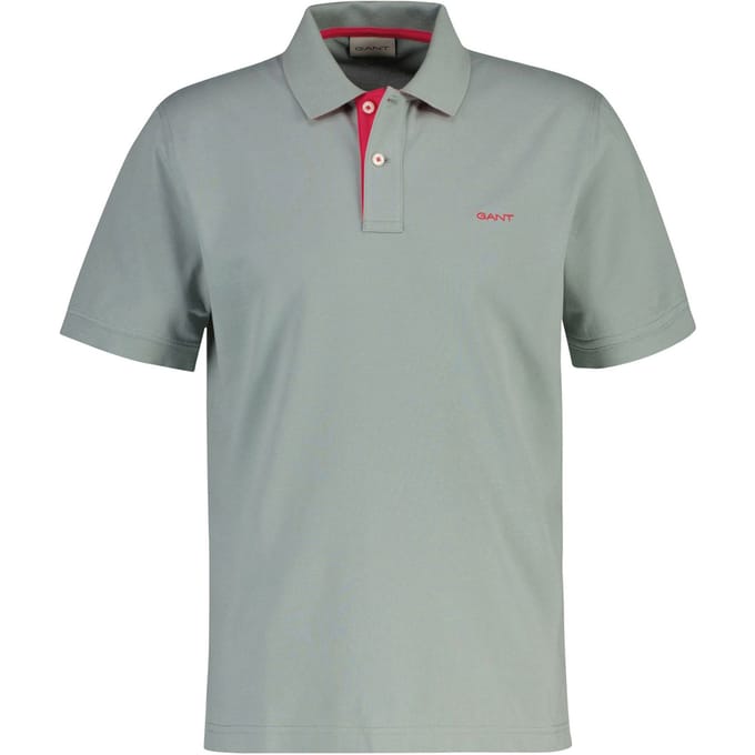 Gant Polo Contrast Piqué Short Sleeve Subtle Stretch Ceramic Grey / male