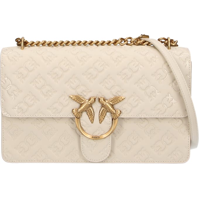 PINKO schoudertas Love One Classic DC Shoulderbag Bianco Seta - Antique Gold crème