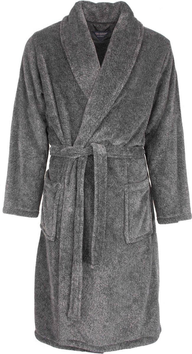 Paul Hopkins Heren Badjas - Tailleceintuur - Fleece - Grijs - Maat M