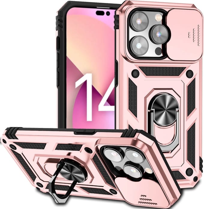 Cityhoesje - Ring - Anti Shock - Camera Bescherming - iPhone 14 Pro Max - Backcover - Roségoud