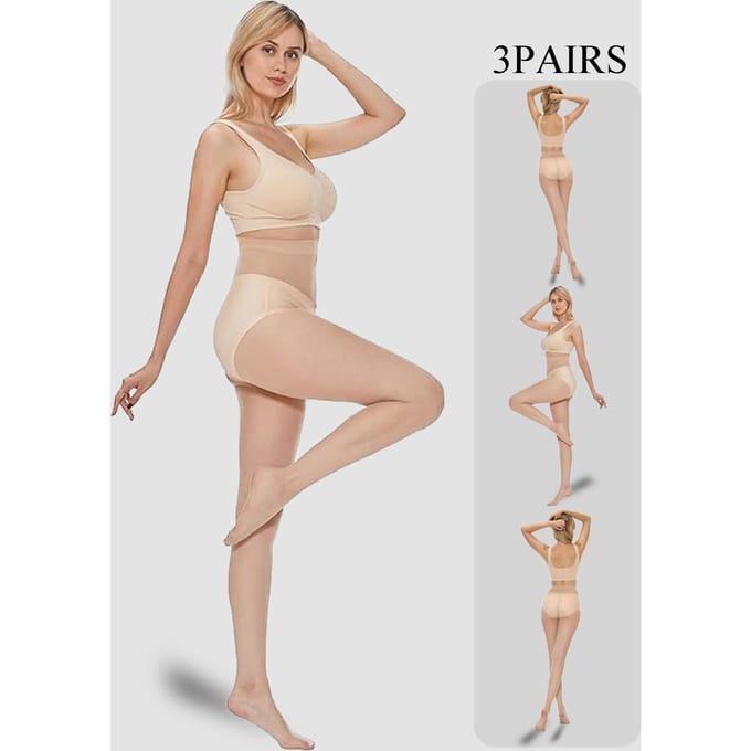Pack de Trois Bas Transparent Couleur Unie Ultra-Fins Été Respirant Mode Polyvalent Collants M-L beige