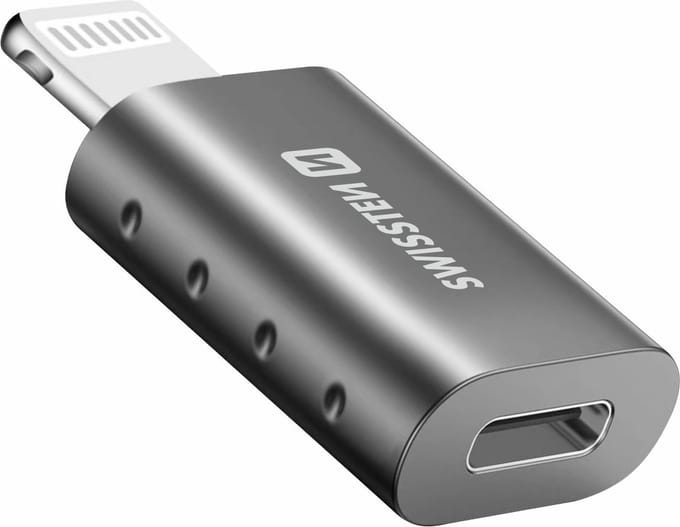 Swissten USB-C naar Lightning Adapter - Converter - Geschikt voor iPhone 7/8/X/11/12/13/14 - Grijs