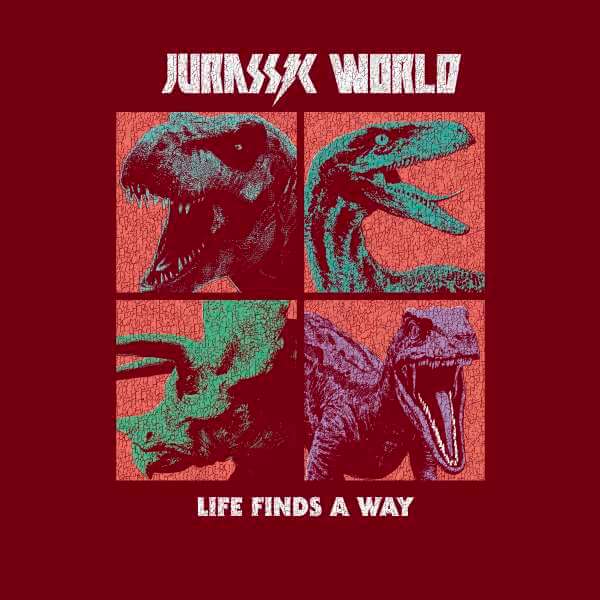Jurassic Park World Four Colour Faces Hoodie - Burgundy - S