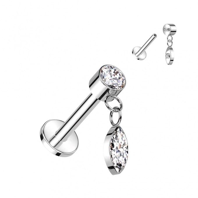 Piercing titanium rond top met marquise hanger 1.2x6 - zilver - LMPiercings