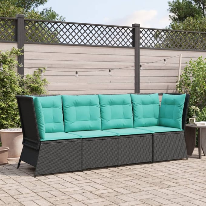 vidaXL - Tuinbankhoek - met - kussens - zwart - poly - rattan