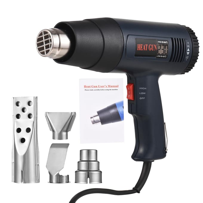 Kit de pistolet thermique 1800W, pistolet à Air chaud industriel, chauffage rapide, LCD numérique, température contrôlée, Portable UK Plug
