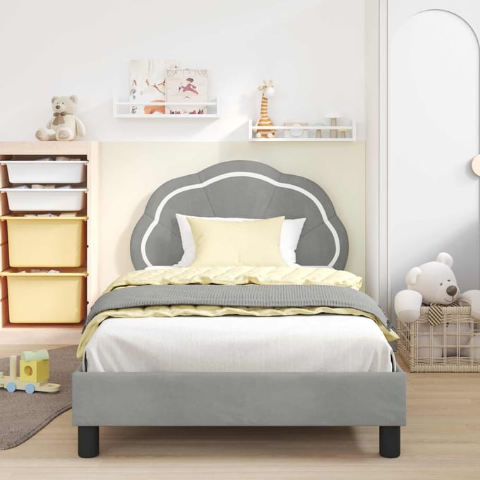 vidaXL - Kinderen - bedframe - met - hoofdboard - Lichtgrijs - 90 - x - 200 - cm - Fluweel