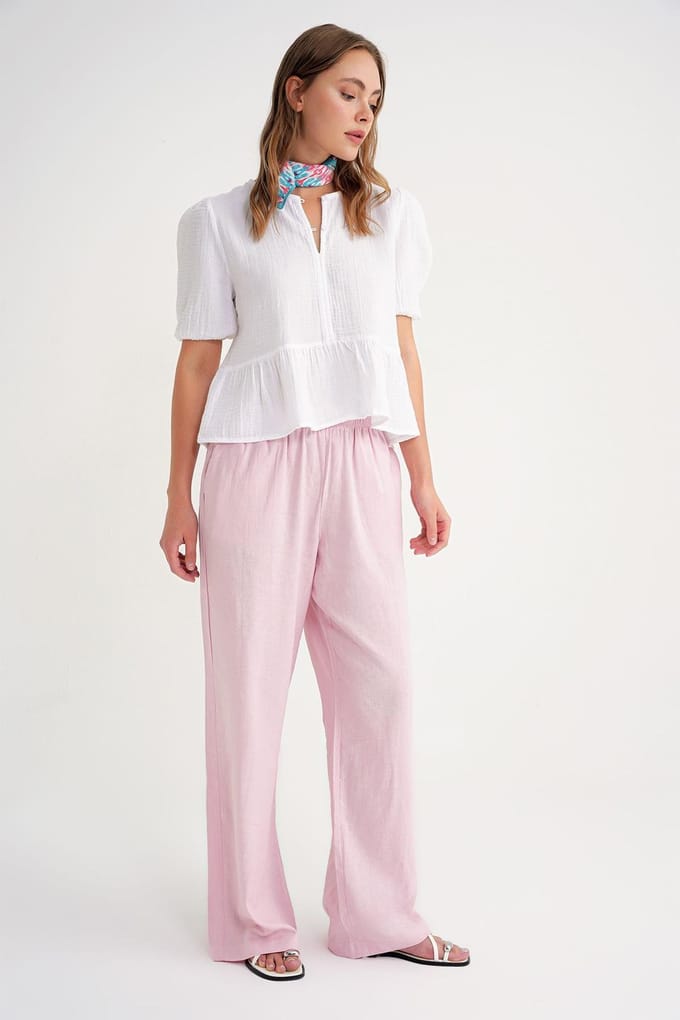 Gestructureerde Mousseline Blouse met Ronde Hals en Knopenclosure