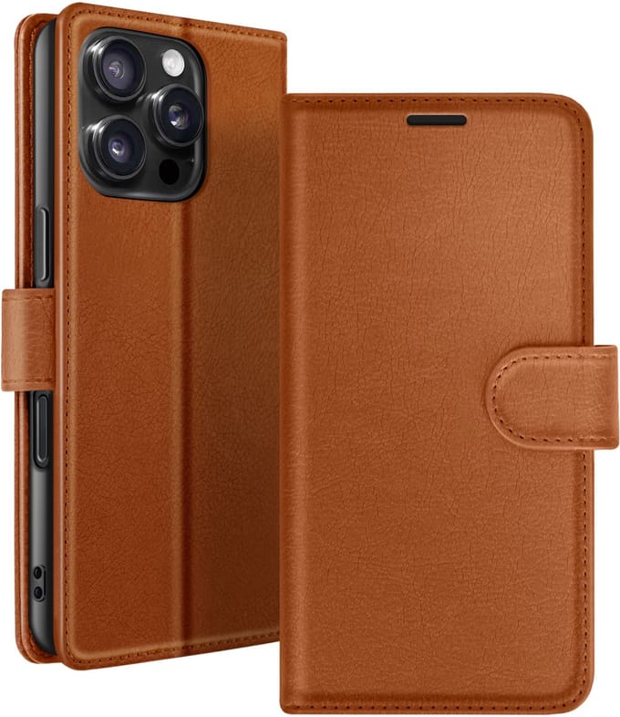 Zanae, Hoesje geschikt voor iPhone 16 Pro Max - Wallet Case & Magneetsluiting, Bruin