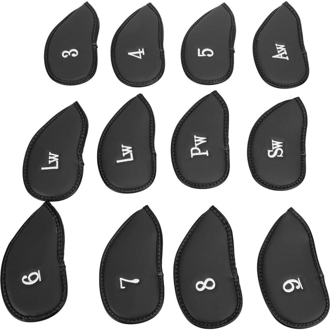 12 Stuks Golf IJzeren Covers Set met Nummers Zachte Beschermende Golf Head Cover Beschermende Headcover voor black