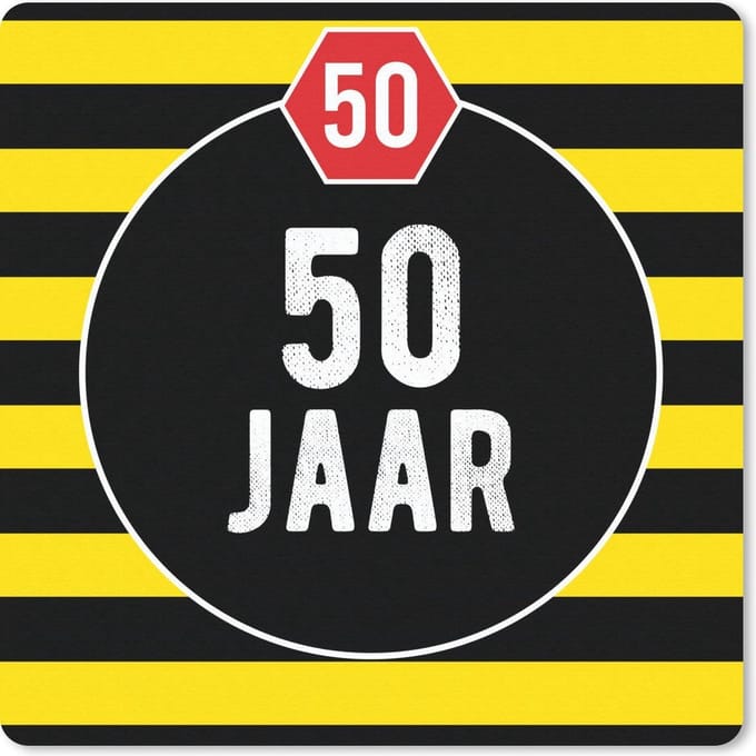Muismat 20x20 cm - Mousepad Design - 50 Jaar - Geel - Muismatten
