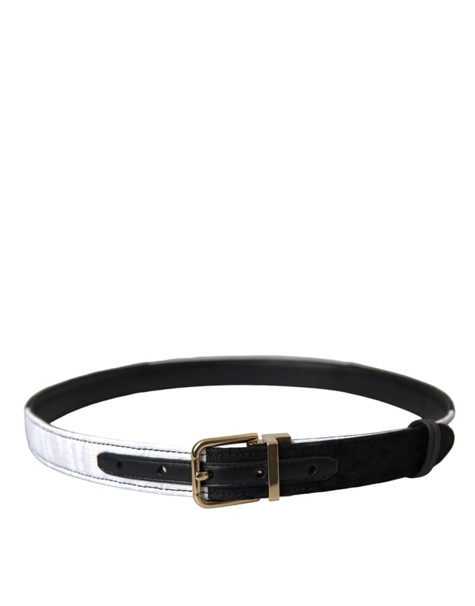 Dolce & Gabbana Zwart Witte Patchwork Gouden Metalen Gesp Riem
