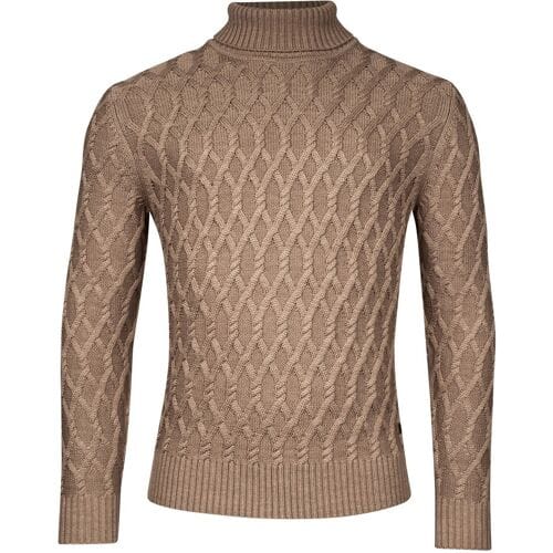 Thomas Maine Trui Allover Cable Knit Pattern Rollneck Camel / male