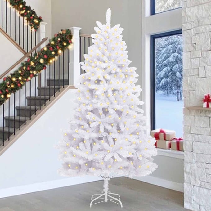vidaXL - Kunstkerstboom - 300 - LED's - PVC - en - Staal - Wit