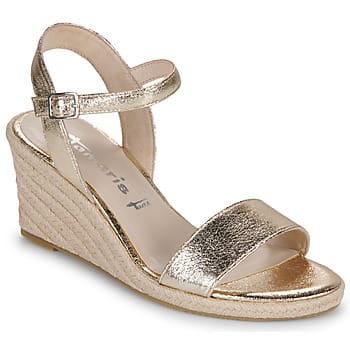 Tamaris Espadrilles met hak goud Textiel - Dames - Maat 36