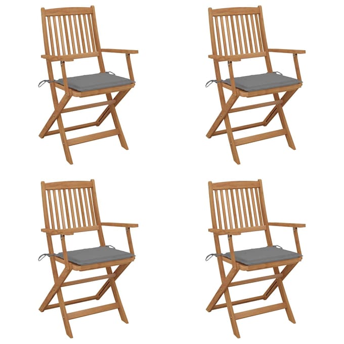 vidaXL - Set - van - 4 - klapstoelen - met - kussens, - gemaakt - van - massief - acaciahout.