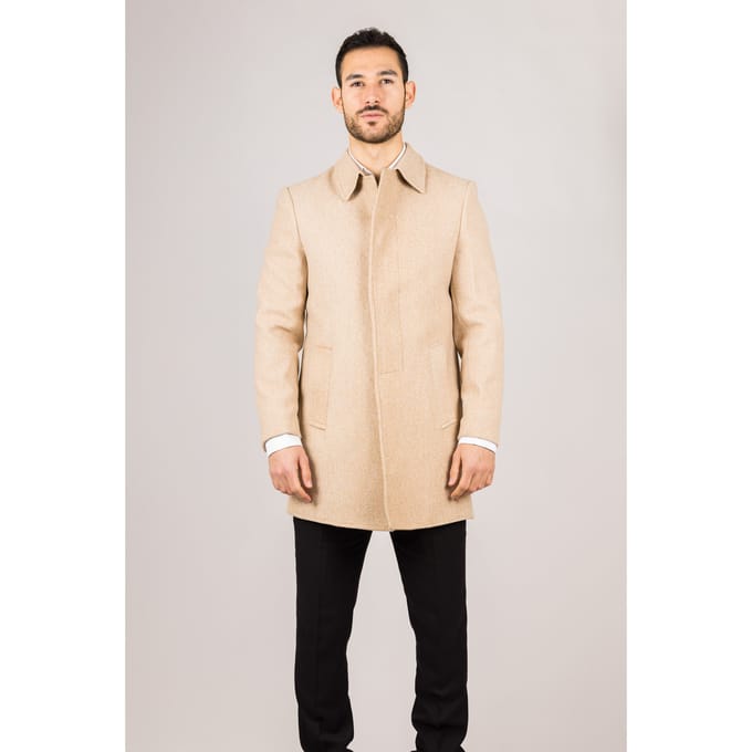 Herenjas van wolmix met klassieke kraag en beige
