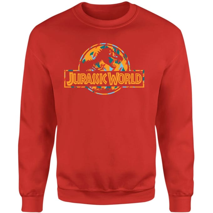 Jurassic Park Logo Tropical Sweatshirt - Red - XL