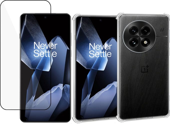 Geschikt voor OnePlus 13 - Hoesje + Screenprotector – Gehard Glas Cover + Shock Proof Case - Transparant
