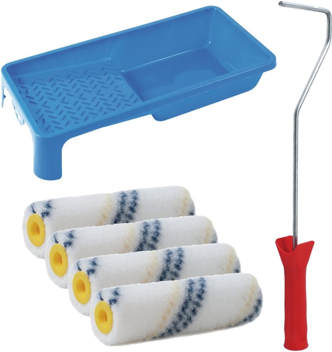 Sorex Verfrollers set - beugel - doseer verfbak - 4x anti spat rollers - 10cm breed - schilderen - pluisvrij