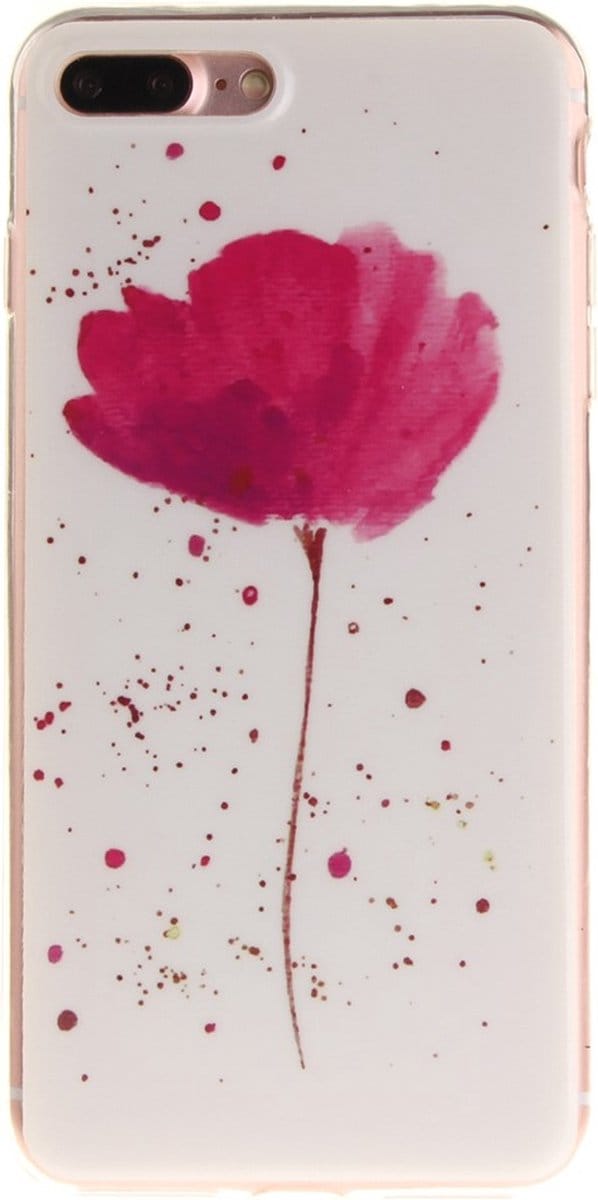 Peachy Roze bloem met wit cover geschikt voor iPhone 7 Plus 8 Plus TPU hoesje silicone case