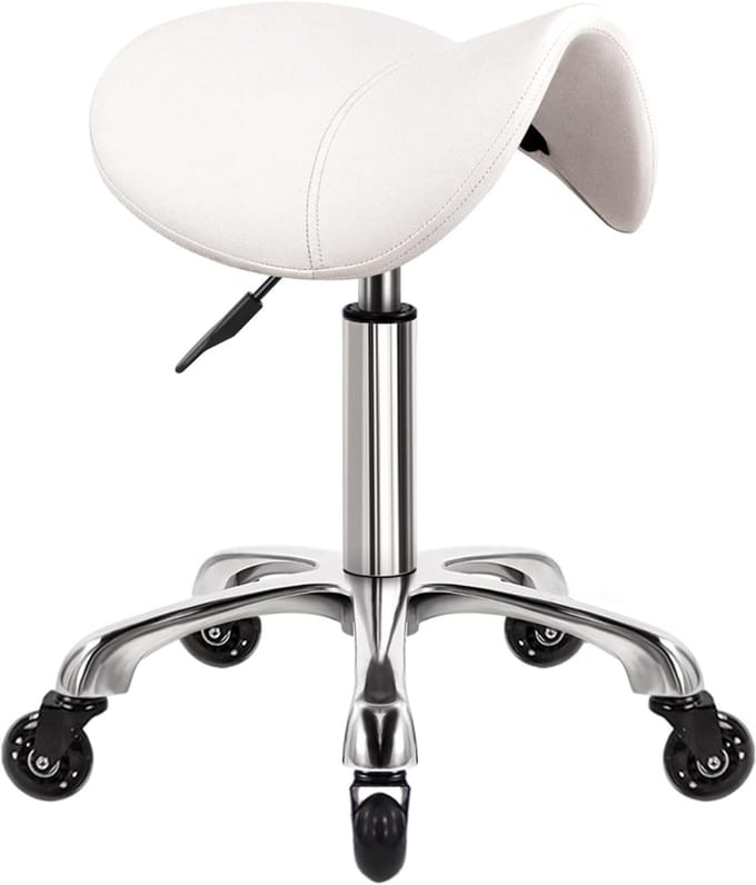 Zadelkruk op Wielen - Kapperskruk Ergonomisch - Tabouret - Wit