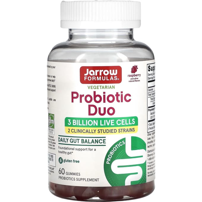 Jarrow Formulas, probiotic duo, framboos, 3 miljard, 60 gummies