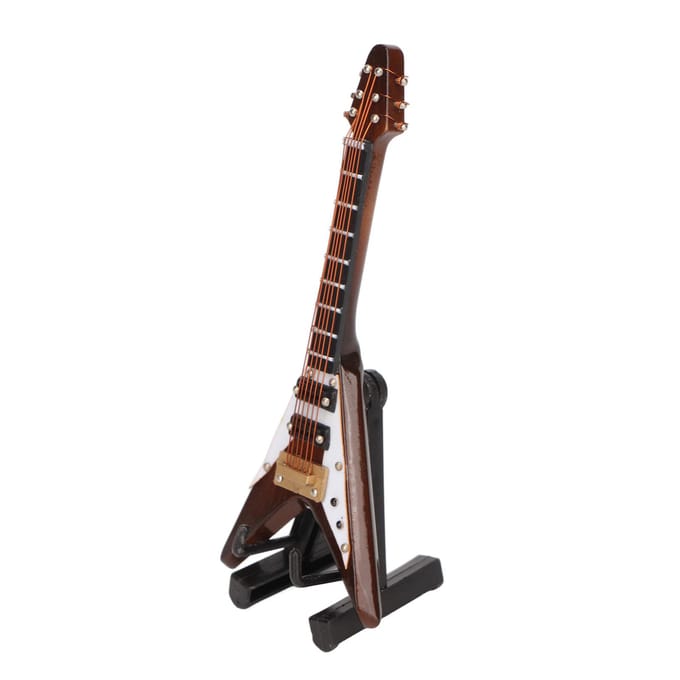 Houten Miniatuur Elektrische Gitaar Model met Standaard en Koffer Koffie Mini Muziekinstrument Model Decoratie 10cm black