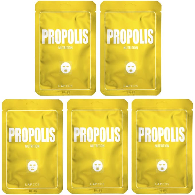 Lapcos, Propolis Nutrition Beauty Sheet Mask Set, 5 sheets, 0.84 fl oz (25 ml) each yellow