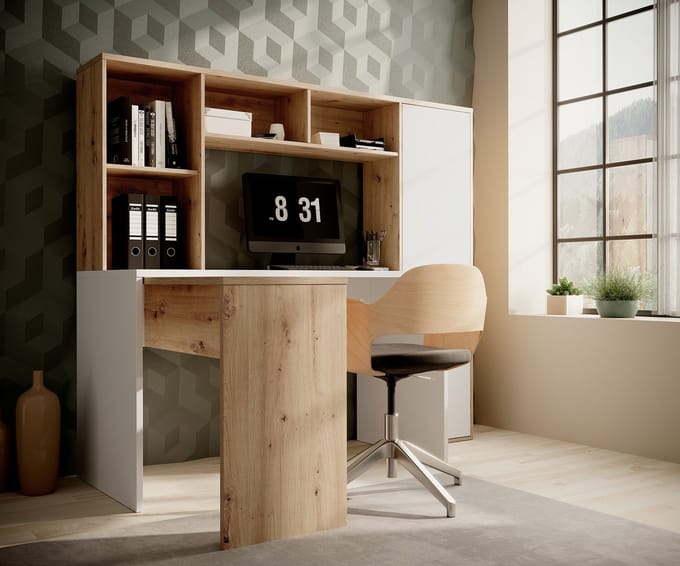 Meubella - Bureau Elze - Eiken - Wit - 173 cm
