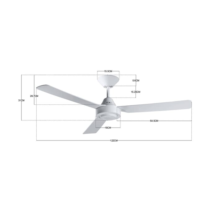 Bayside Calypso Plafondventilator 45 W (Ø x h) 1220 mm x 310 mm Wit Met wandschakelaar