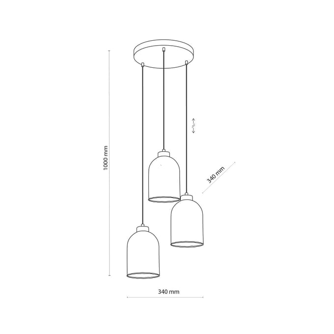 TK Lighting Glazen hanglamp Satipo, 3-lamps, transparant