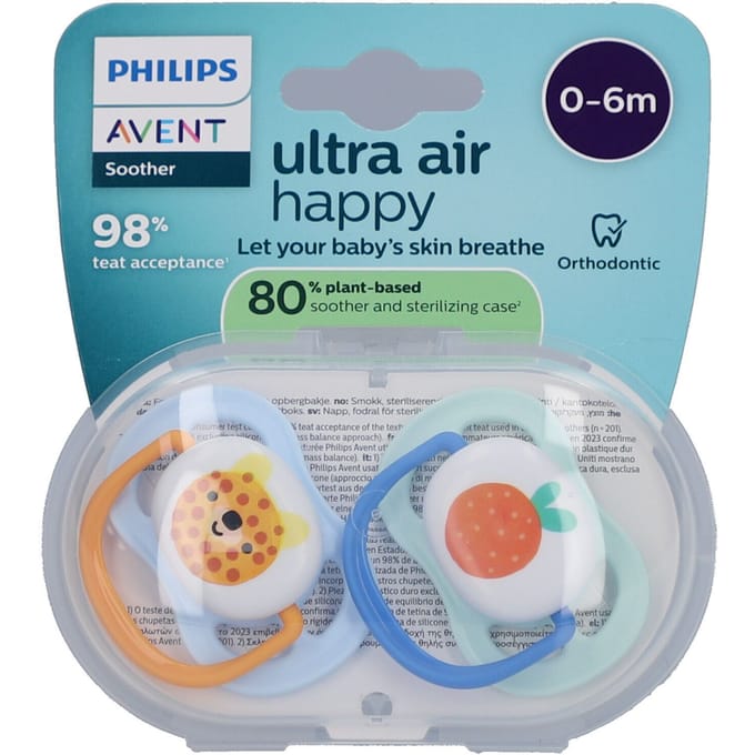Philips Avent Pacifier ultra air 2 pack 0-6 mdr. hvid/blå