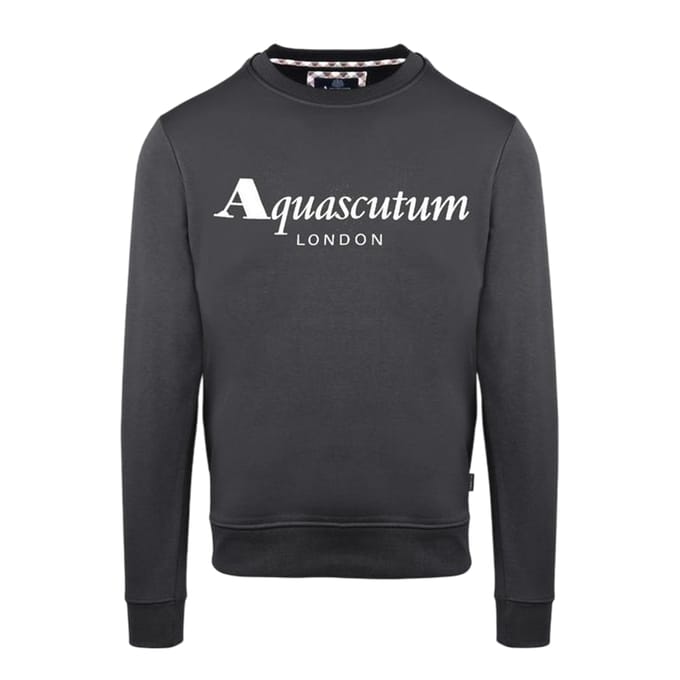 Aquascutum Heren Sweatshirt met Opschrift Crew Hals (Antraciet)