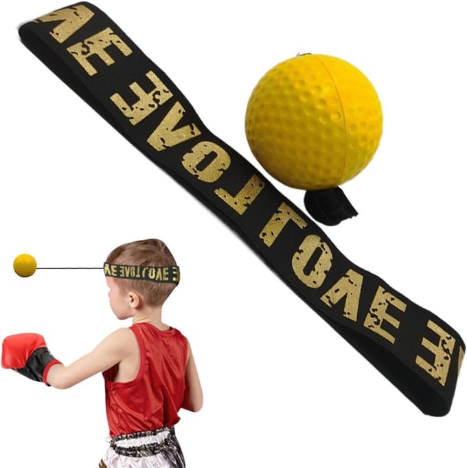 Boksreflexbal - Trainingsbal - Verbeter Coördinatie - Verstelbare hoofdband - Standaardmaat - Geel