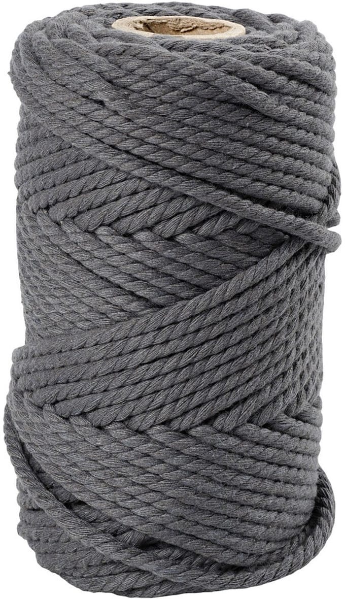 Macramé koord, L: 55 M, d 4 mm, grijs, 330 gr/ 1 rol