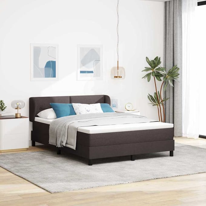 vidaXL - Boxspring - bed - met - hoofdeinde - Donkerbruin - 140 - x - 190 - cm - Stof