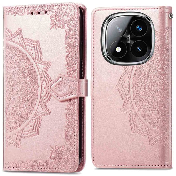 imoshion Hoesje - Geschikt voor Xiaomi Redmi Note 14 Pro Plus 5G - Mandala Bookcase - Rosé Goud