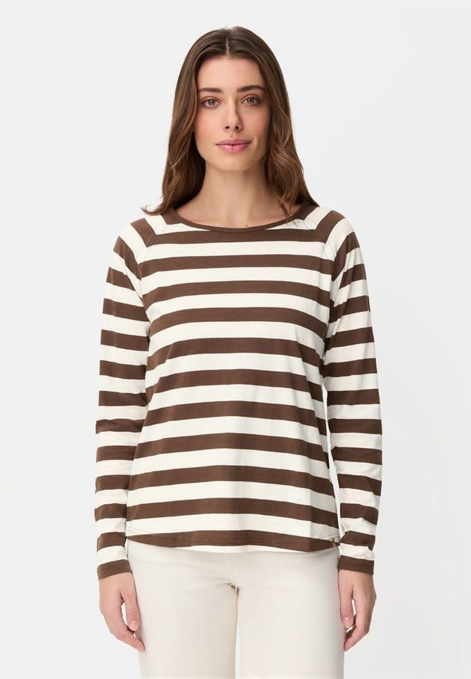 camel active Langarmshirt van zuiver katoen - Maat womenswear-S - Bruin