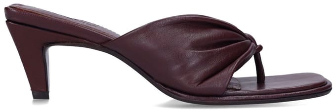 Sacha - Dames - Bordeaux leren slippers met hak - Maat 42