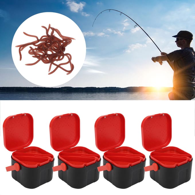 4 stuks Draagbare Plastic Vis Aas Houder Doos Worm Regenworm Aas Opbergkoffer met Clip black
