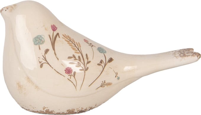 Clayre & Eef Decoratie Beeld Vogel 25x10x13 cm Beige Keramiek
