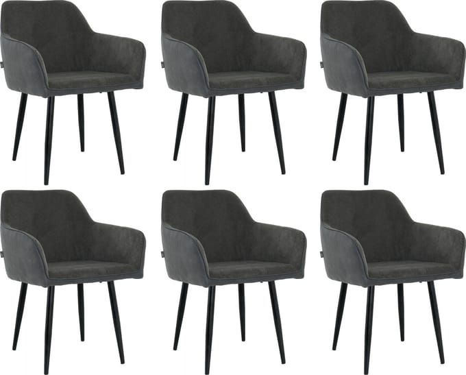 Lina® Tony Eetkamerstoel - Zwart - Set van 6 - Ribstof