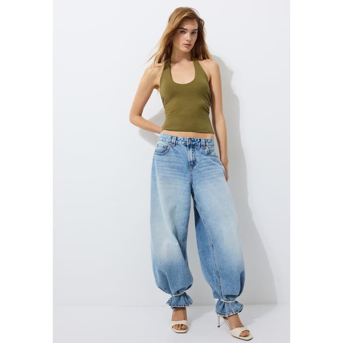 Stradivarius Basic haltertop  Olijfgroen L