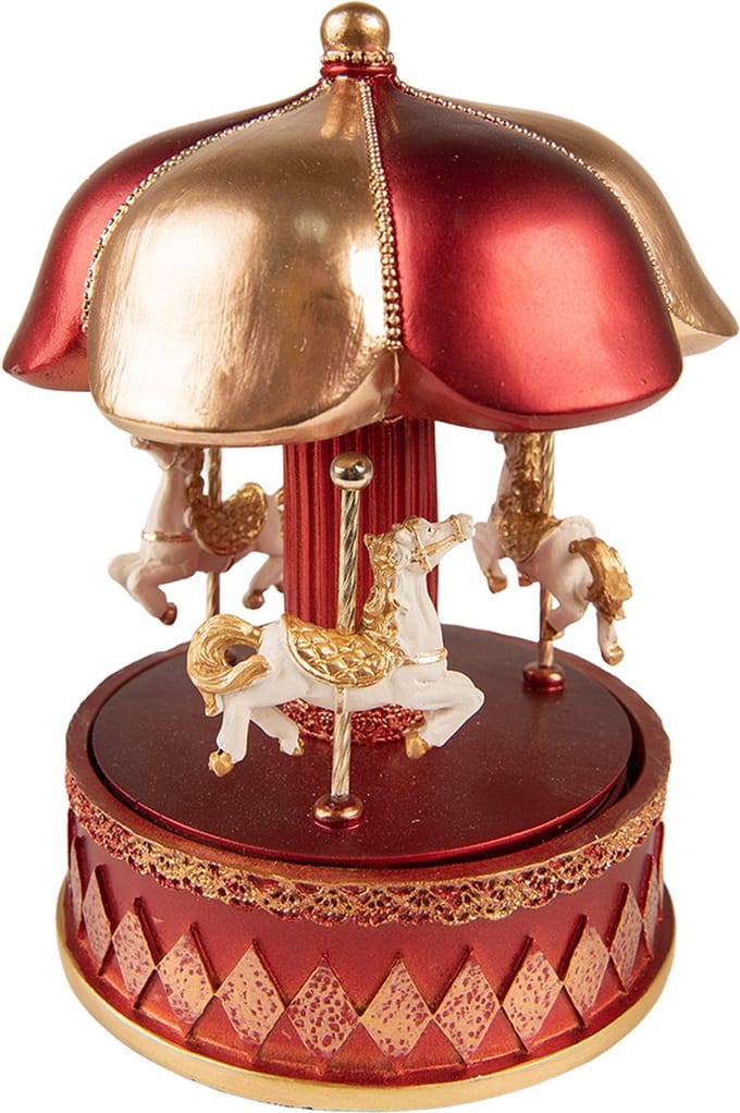 Clayre & Eef Muziekdoos Draaimolen 16 cm Rood Polyresin