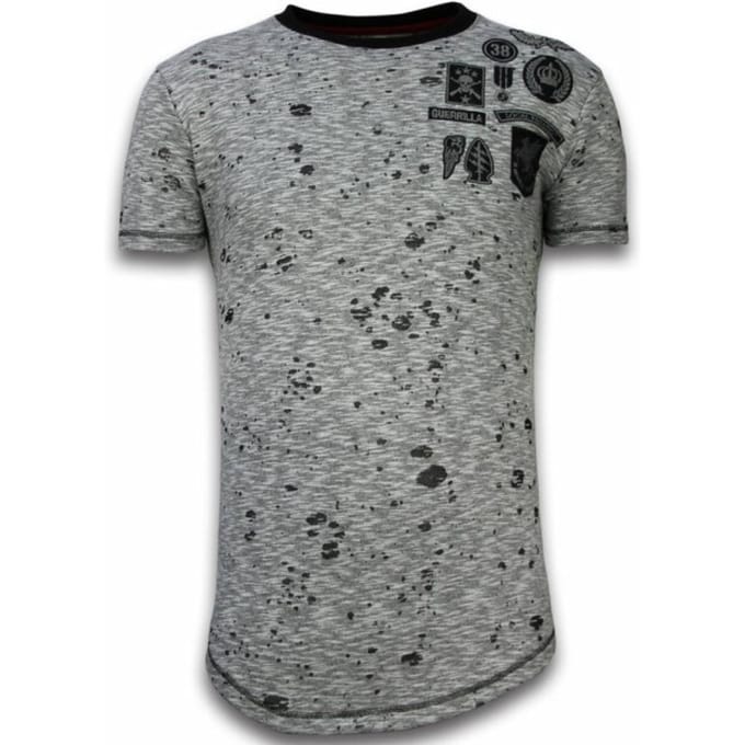 Longfit Asymmetric Embroidery - T-Shirt Patches - Guerrilla - Grijs